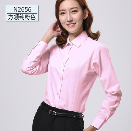 2019佐马仕新款女士纯粉色方领工装衬衫N2656