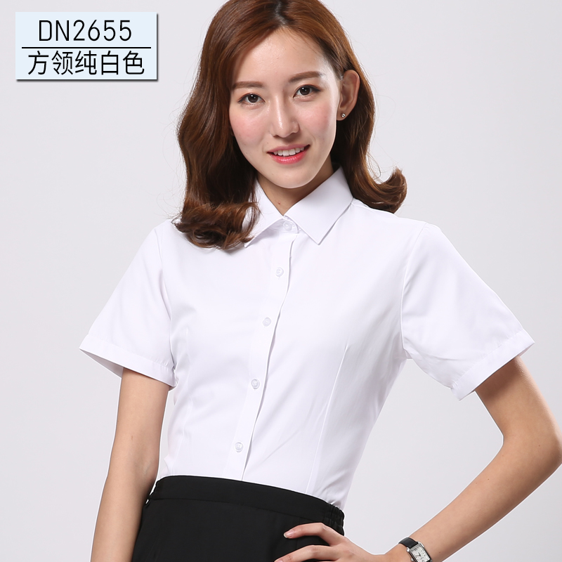 2017佐马仕新款女士方领 工装领纯白色女士短袖衬衫DN2655