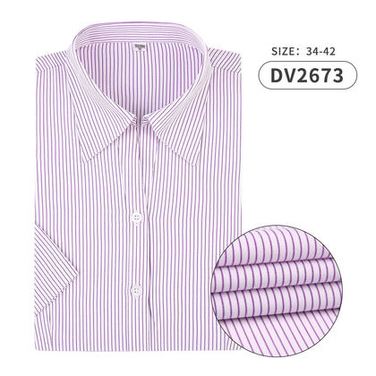 2019佐马仕新款女式V领紫色条纹短袖衬衫DV2673